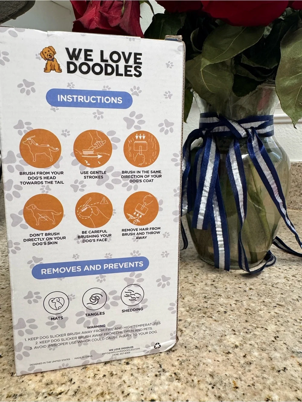 Dog Slicker Brush - We Love Doodles (Small) - Tan & Blue